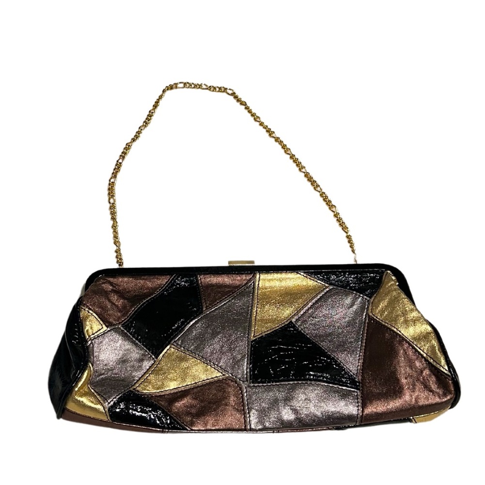 Vintage Gramercy Designs Gold Chain Patchwork Shoulder Bag | Gold/Black/Multi